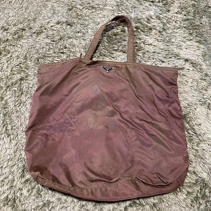 Prada Robot Patchwork Tote Bag Nylon Triangle Logo Plate Brown H35cm x W42cm