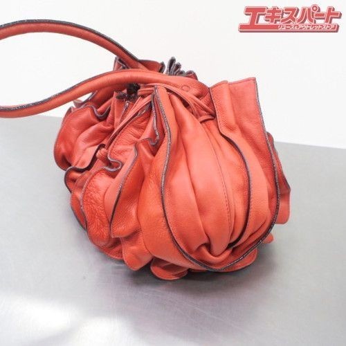Lupo Barcelona Abanico Red Purse Frill Tote Bag Leather Used