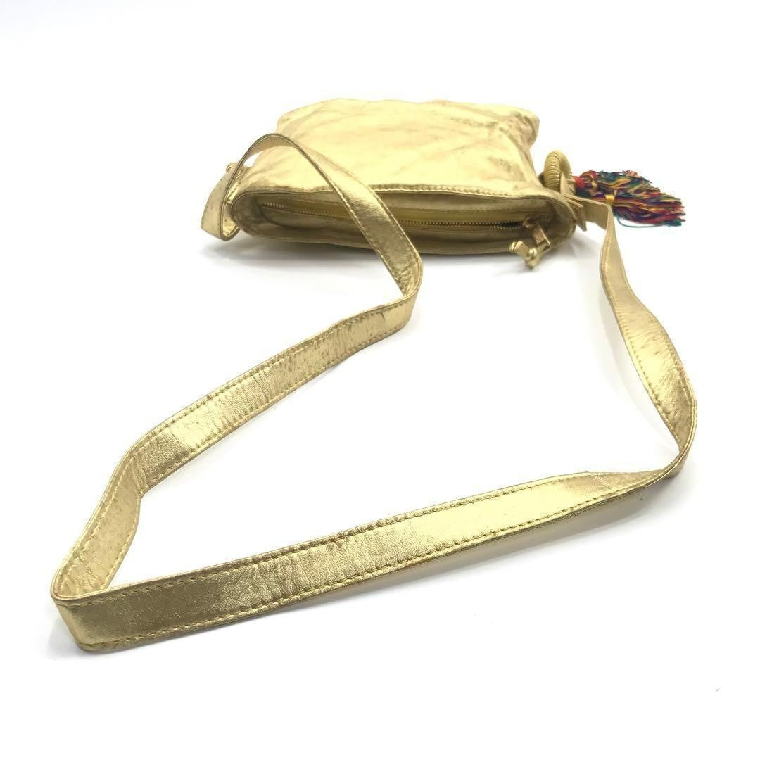 Authenticated LOEWE Nappa Flamenco Tassel Crossbody Gold Leather Bag Good