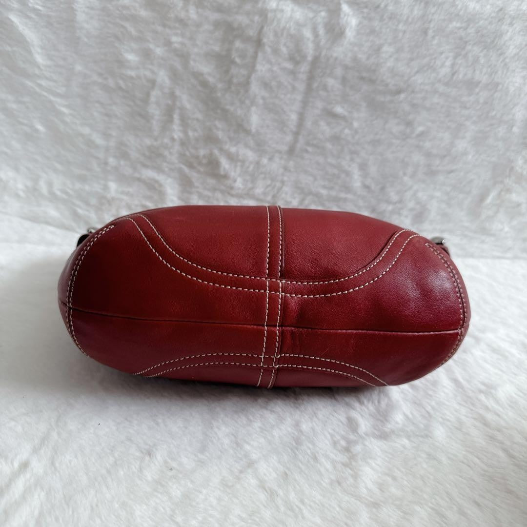 Coach SoHo One Shoulder Leather Bag Bordeaux Red Vintage Bucket Bag Auth