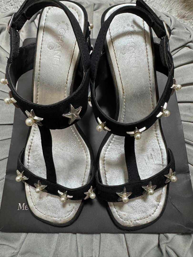 Pumps Sandals With Pearl Studs Black Size 37 US About 7 For Women