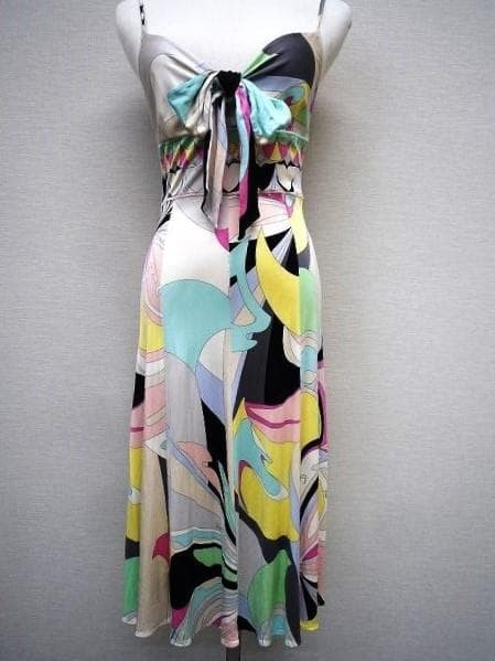 Emilio Pucci Camisole Dress Ribbon Flare Plenty Allover Pattern 36
