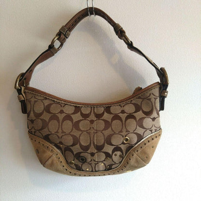 COACH signature pattern fringe shoulder bag beige 10a