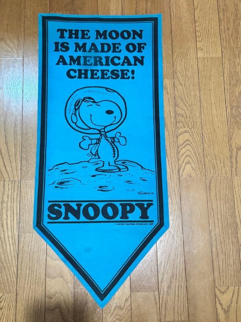 Rare 1970s Snoopy Astronaut Felt Banner Pennant Blue Peanuts Vintage Used JAPAN