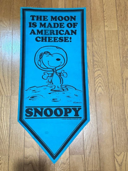 Rare 1970s Snoopy Astronaut Felt Banner Pennant Blue Peanuts Vintage Used JAPAN