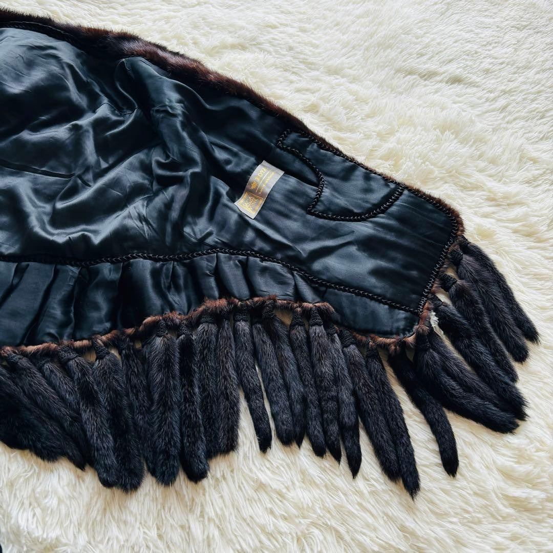 Rare SAGA MINK ROYAL Brown Fringe Shawl Poncho Large