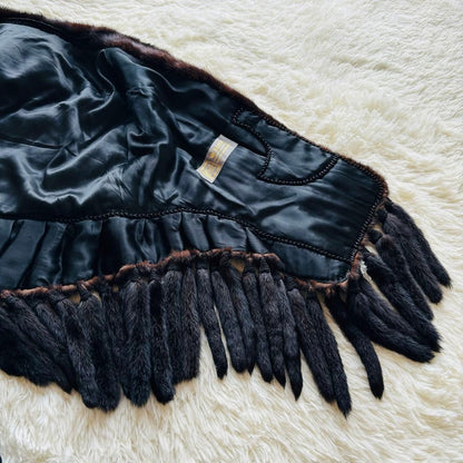 Rare SAGA MINK ROYAL Brown Fringe Shawl Poncho Large