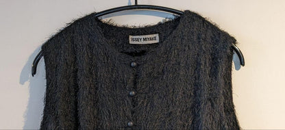 USED ISSEY MIYAKE BLACK FRONT FRINGE TANK TOP GILET GOOD M-7E6C