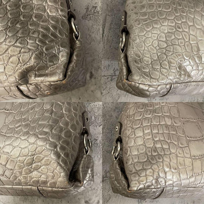 COACH Ashley Croc Embossed Leather Tote Bag Silver Y2K Rare
