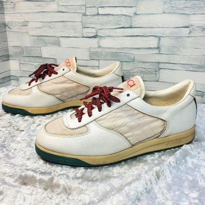 Rare GUCCI 23cm White Leather Sherry Line Low-Top Sneakers Vintage Italian Made