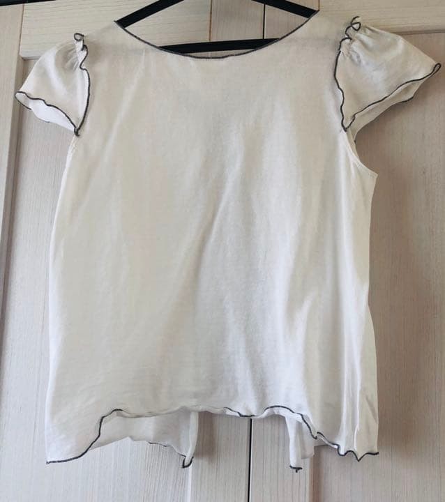 Anna Sui White Short Sleeve Cardigan XS Frill Ribbon Stickon Button Japan