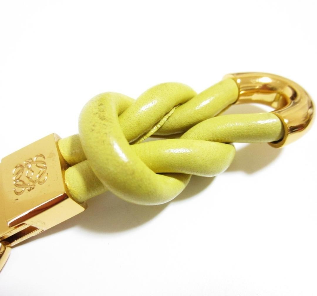 Authentic Loewe Twist Key Ring Anagram Keychain Bag Charm Yellow Leather Gold