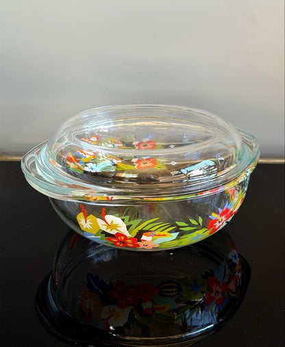 Retro Pop Glass Bowl Casserole with Lid Pyrex Floral Rare Vintage Collectible