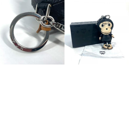MCM A BATHING APE Milo Visetos Bag Charm Key Holder Leather Black