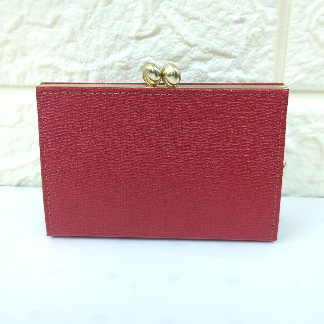 BURBERRY Leather Coin Case Wallet Red Kiss Lock Purse W/Box Used from Japan