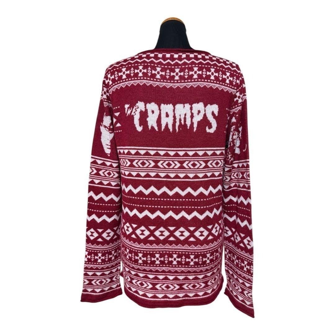 HYSTERIC GLAMOUR Women Knit Sweater Burgundy Cramps Design Rare Used Vintage JPN