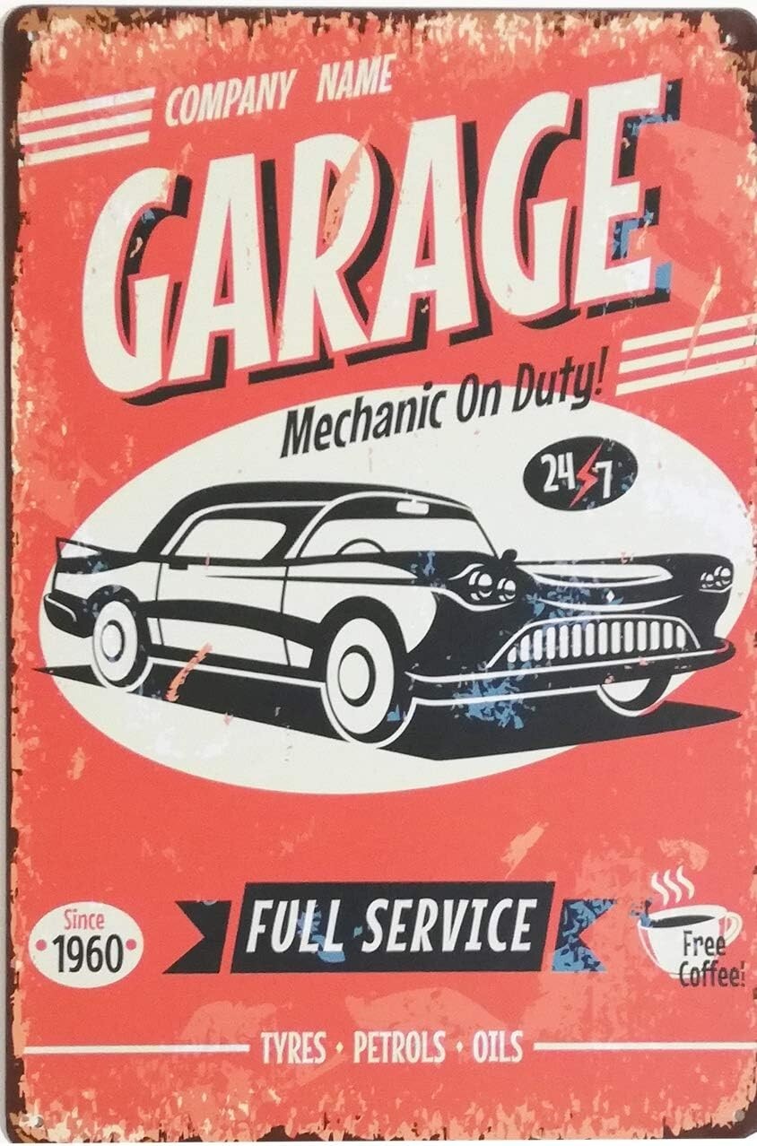 HIRO WORLD TRADE Tin plate sign, set of 5, antique retro garage sign (car)