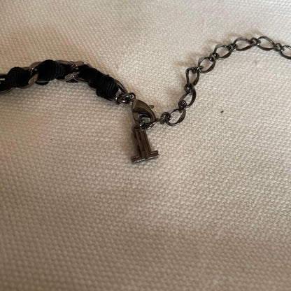 LANVIN Blue Stone Necklace Black Ribbon Elegant Designer Jewelry From Japan Rare