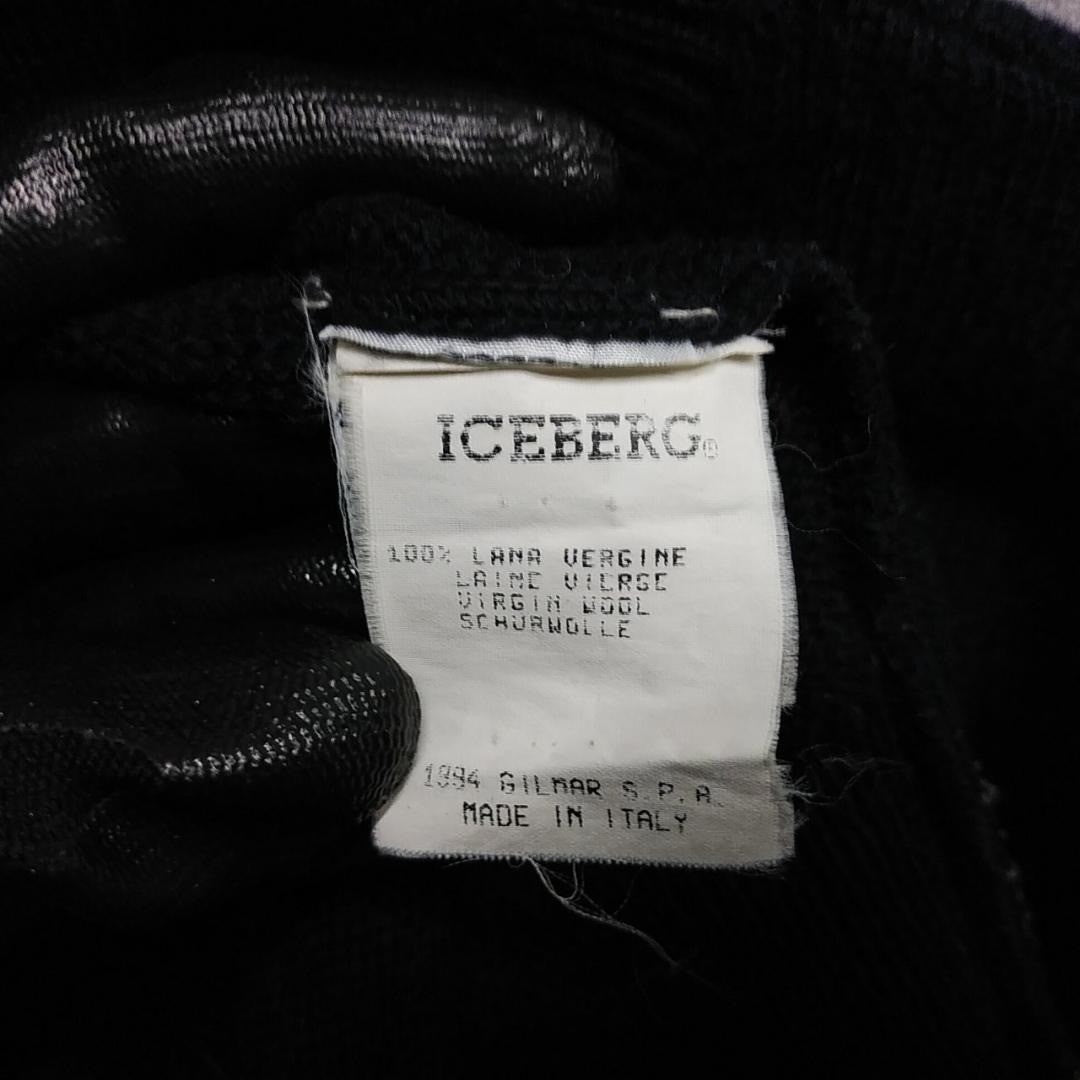 ICEBERG JEANS Vintage Men's Black Logo Wool Sweater Knit Rare Used