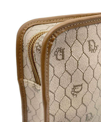 Dior Honeycomb Clutch Bag Beige Canvas Leather Vintage Authentic