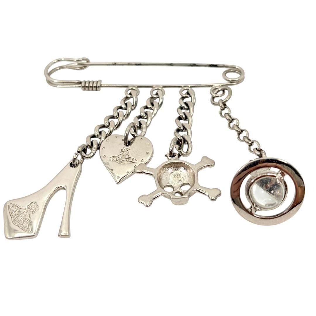 VIVIENNE WESTWOOD Silver Orb Safety Pin Brooch Rare Designer Charm