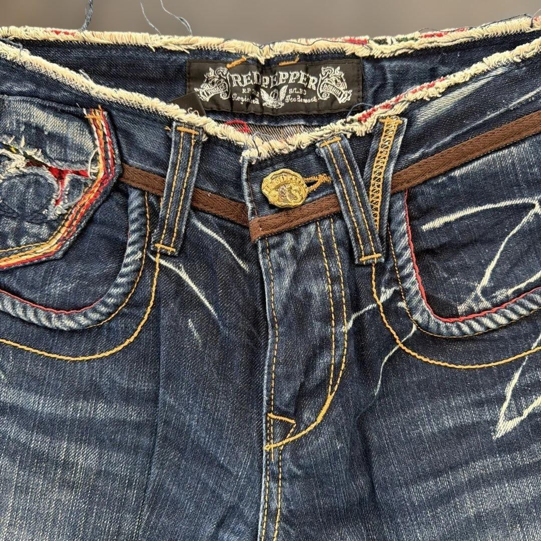 RED PEPPER Denim Jeans Size 28 Y2K Style Used Look Embroidery