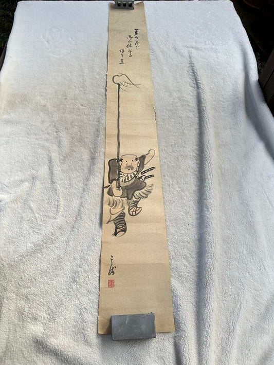 A rare Otsu-e painting. It's a long, narrow type, like a tanzaku. Size: Height