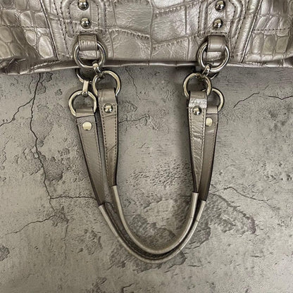 COACH Ashley Croc Embossed Leather Tote Bag Silver Y2K Rare
