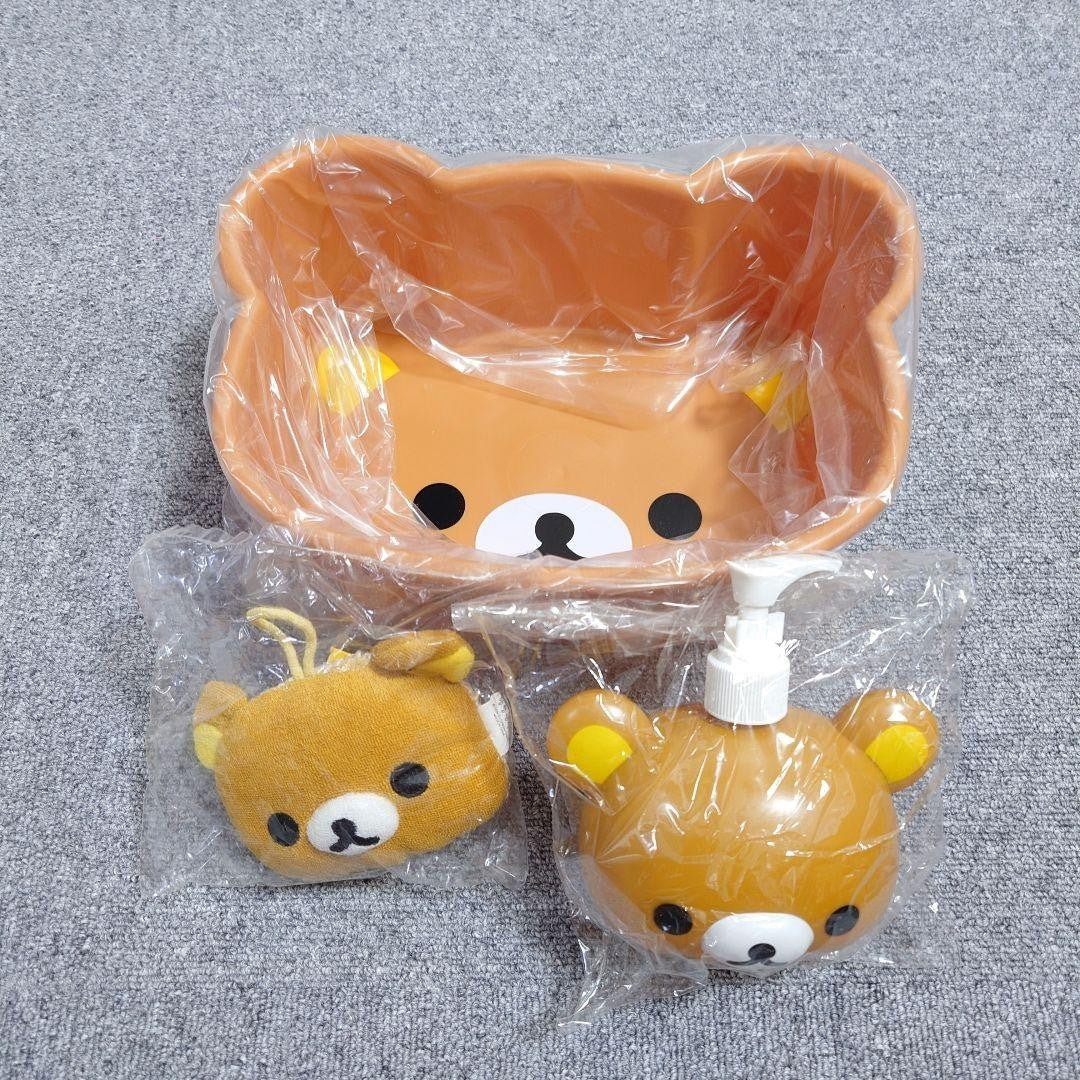 Rilakkuma Bath Set Cutout Tray, Dispenser, Sponge Unopened, Used