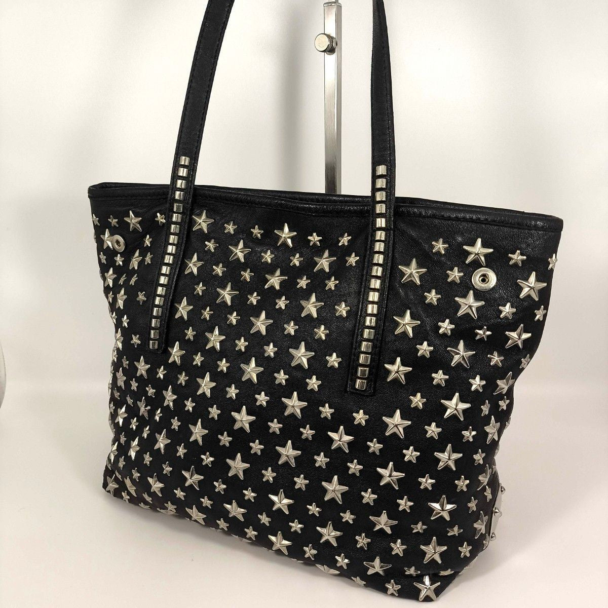 Jimmy Choo Scarlet Star Studded Leather Tote Bag Black Italy Auth Rare
