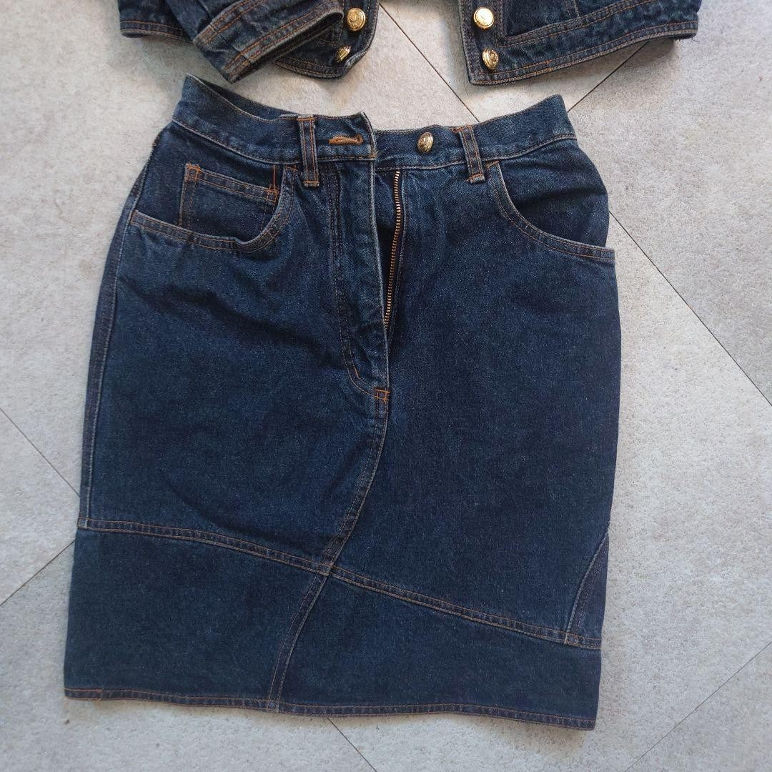 Vintage MOSCHINO Denim 2 Piece Jacket&Skirt Matching cloth Indigo