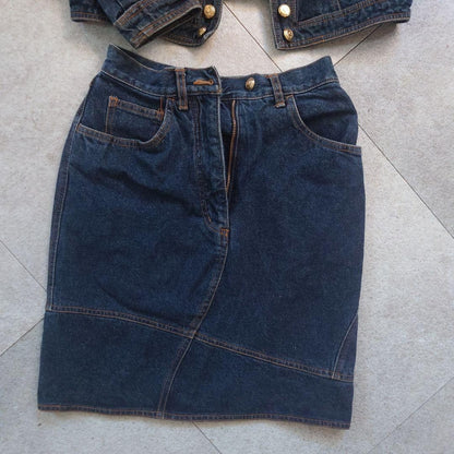 Vintage MOSCHINO Denim 2 Piece Jacket&Skirt Matching cloth Indigo
