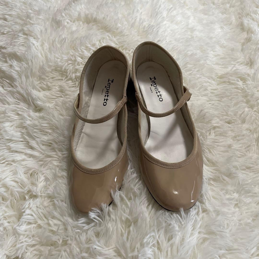 Rare Repetto Ballet Flats Strap Size EU38.5 US8.5 Beige Leather Women's Shoes