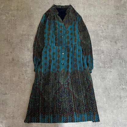 Turquoise diagonal stripe pattern long dress, all-over print, one size fits all