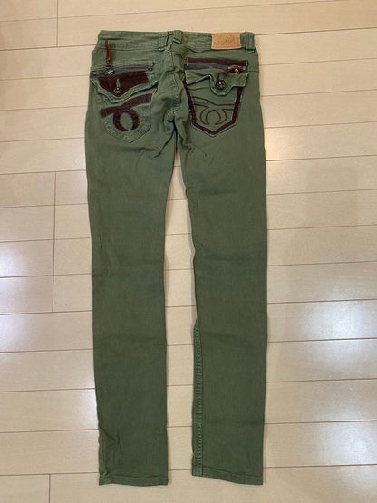 RED PEPPER Skinny Denim Pants Khaki Embroidery Zip Y2K Size 25