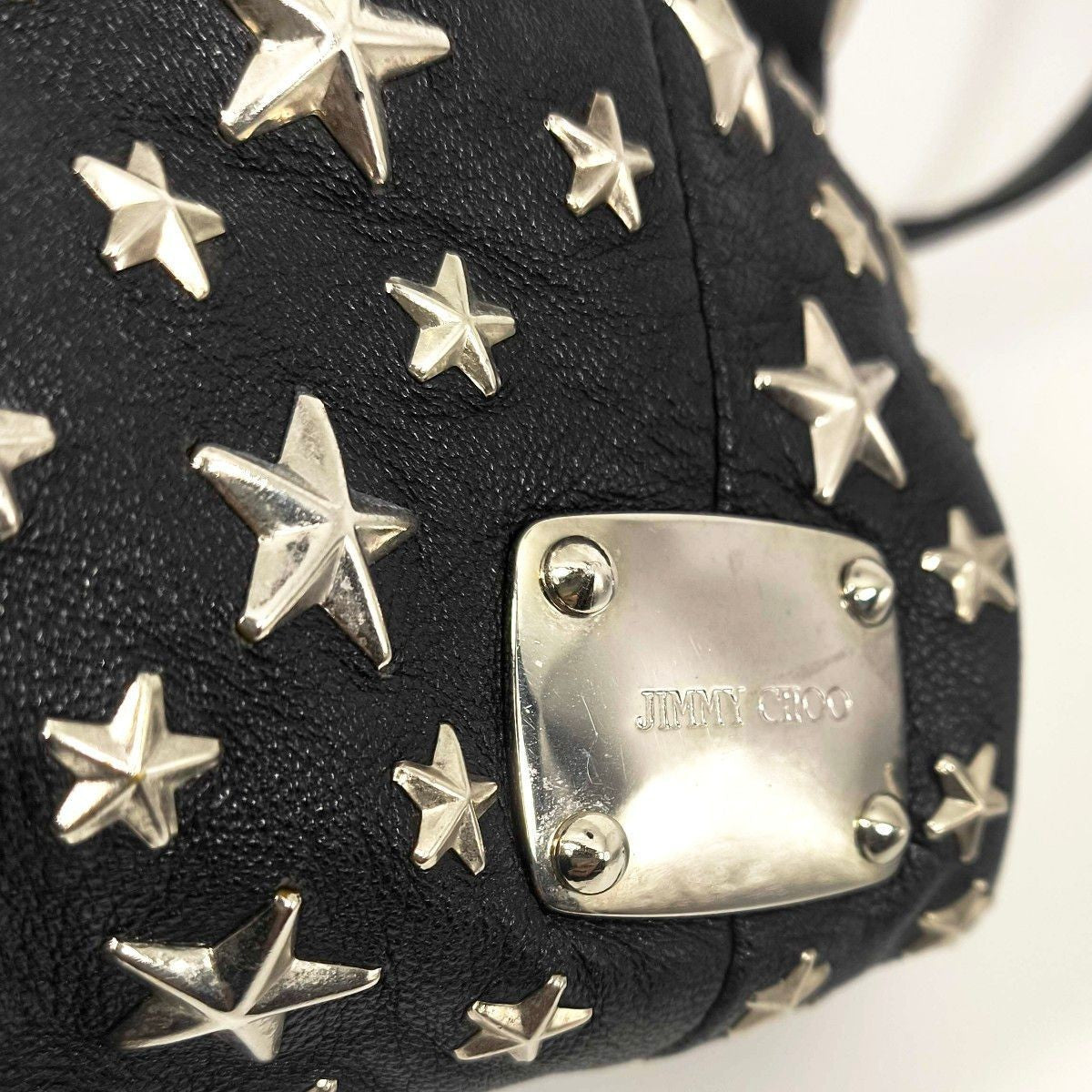Jimmy Choo Scarlet Star Studded Leather Tote Bag Black Italy Auth Rare