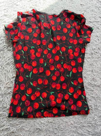 Vintage Dolce & Gabbana Cherry Print T-Shirt Black Red Y2K Baby Tee Size S
