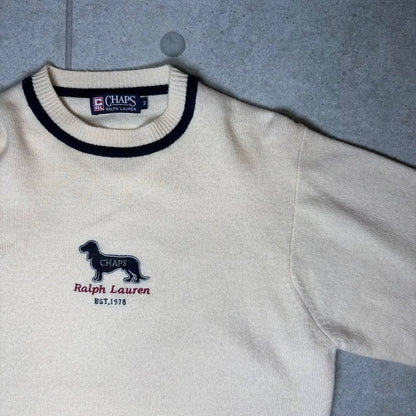 CHAPS Ralph Lauren wool knit with dog and animal embroidery from the 1990s