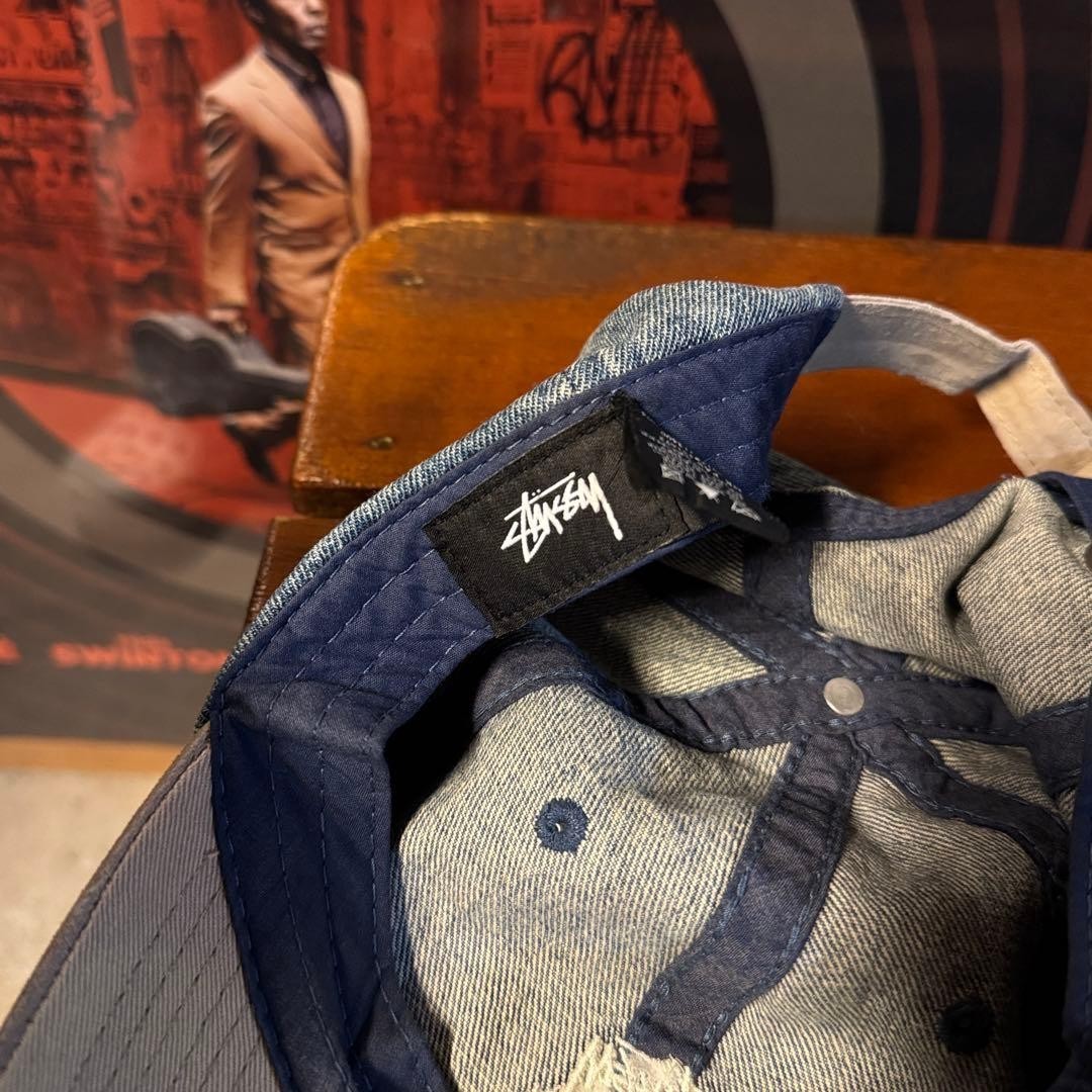 00s Street STUSSY Denim Cap with Visor, Embroidered Logo, Indigo