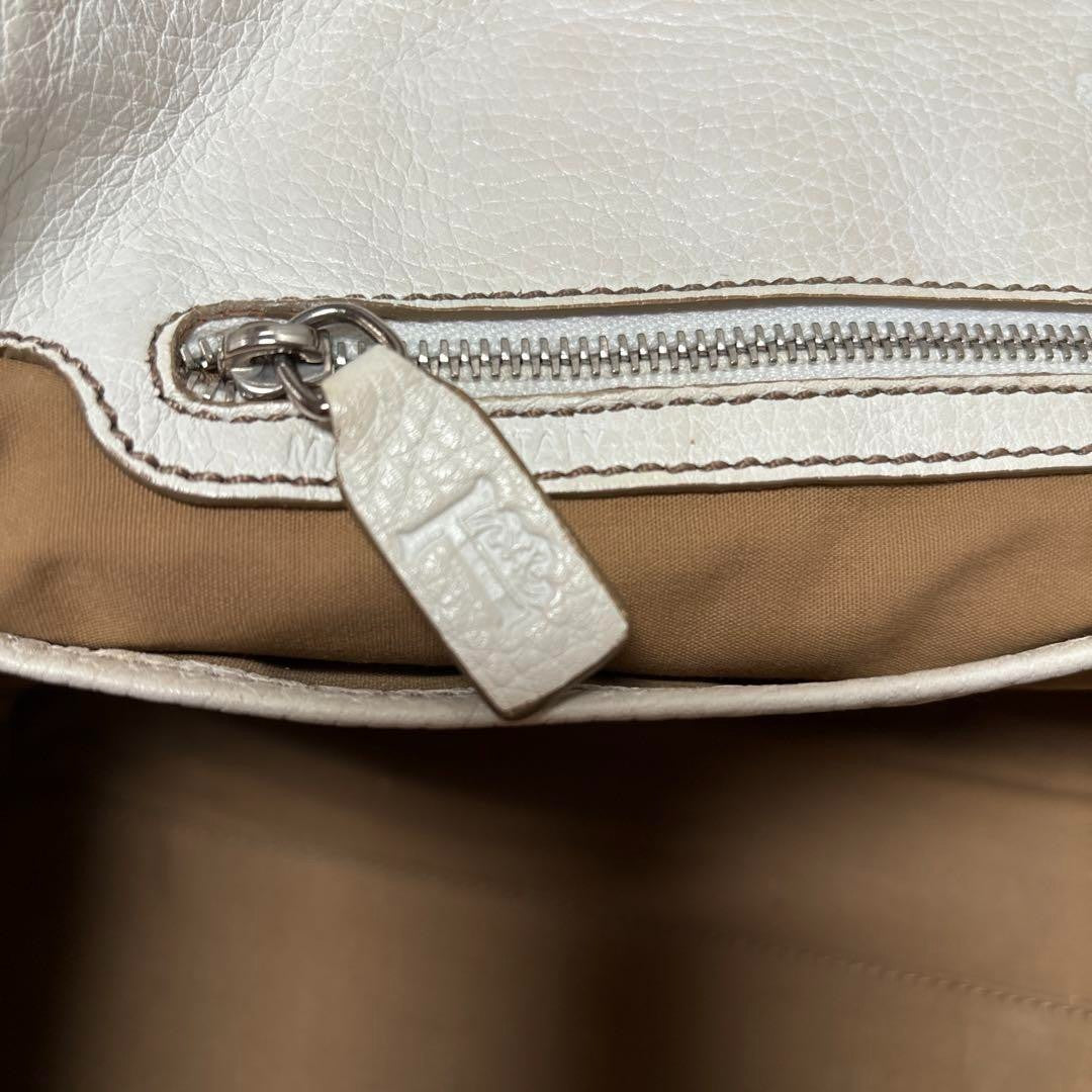 Used TOD'S Handbag Tote Bag Shoulder bag White Leather Logo embossed Japan F/S