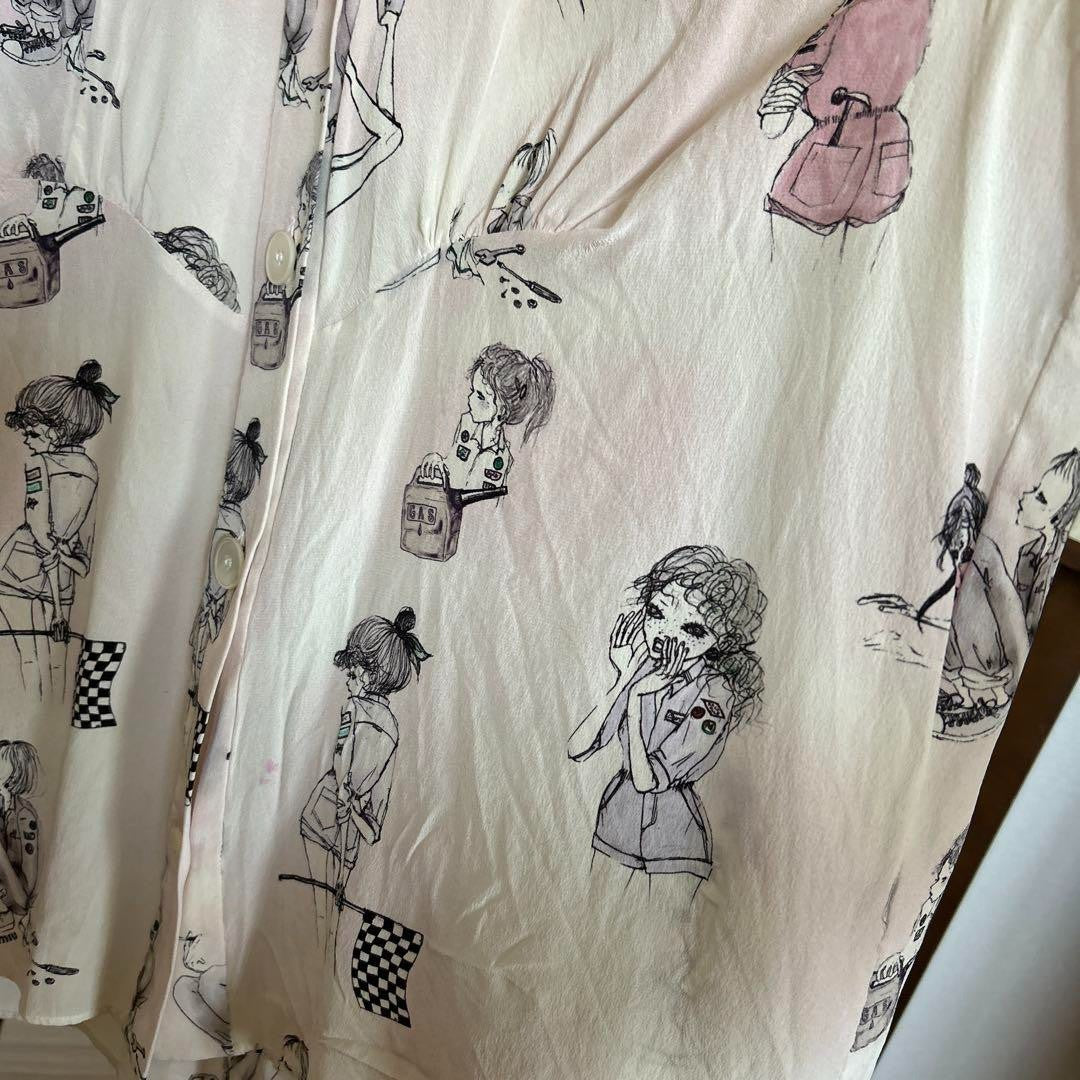 MIUMIU illustration print short sleeve silk shirt 36 collection F/S from Japan
