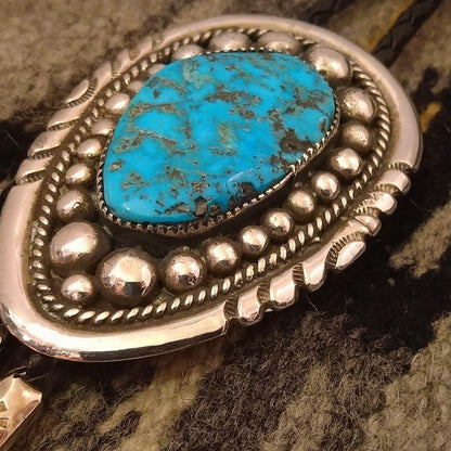 Robert & Bernice Leekya Zuni Vintage Sleeping Beauty Turquoise Bolo Tie