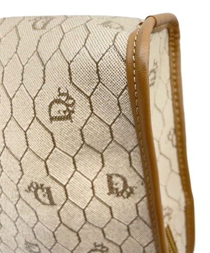 Dior Honeycomb Clutch Bag Beige Canvas Leather Vintage Authentic