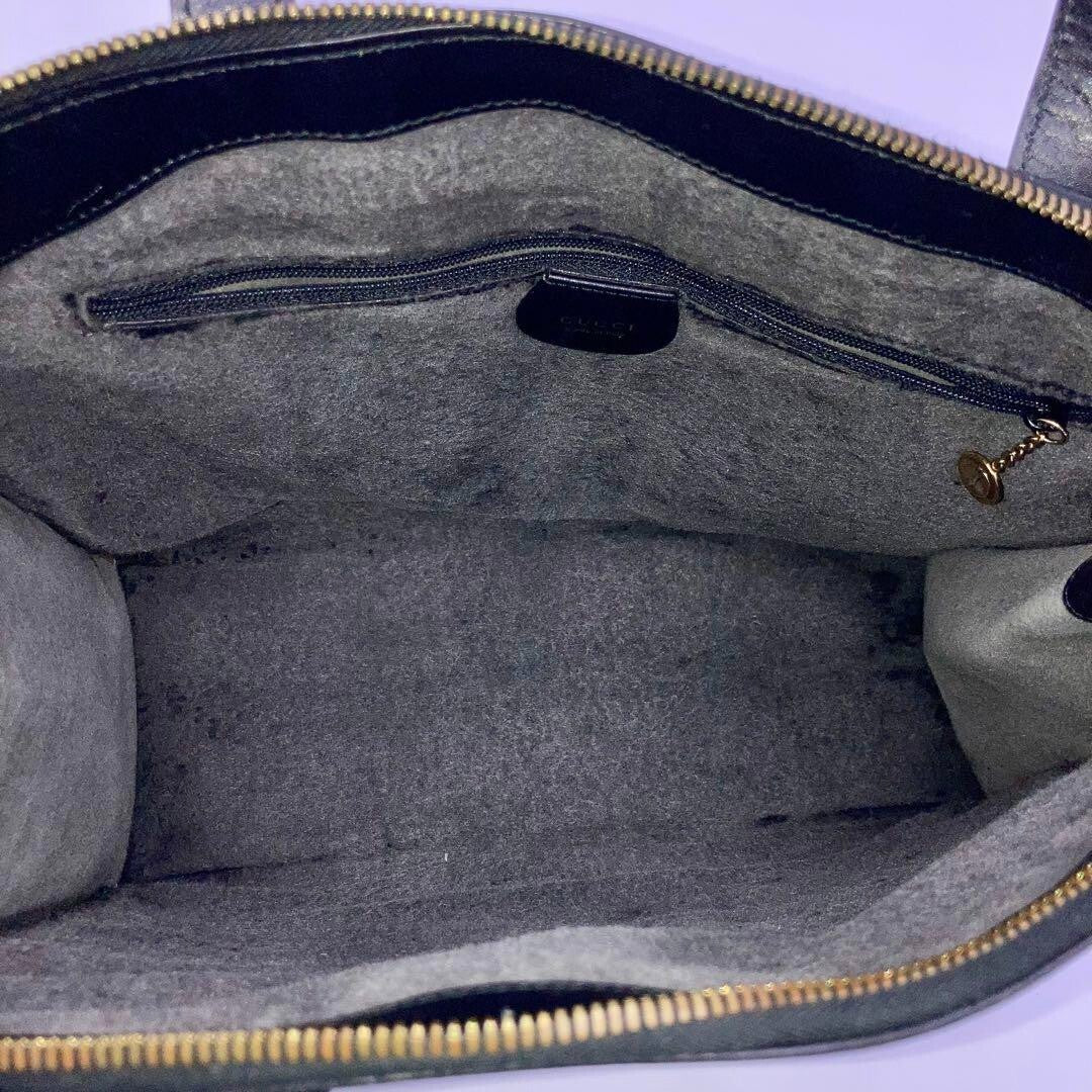 VINTAGE OLD Gucci Black Leather Handbag Business Bag