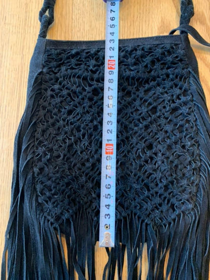 Cleobella Fringe Shoulder Crossbody Bag Suede in Black USED Good Condition