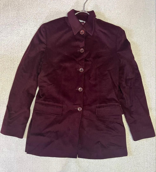 Max Mara Cashmere Angora Blend Wool Coat Bordeaux Size US 8 Luxury Vintage Italy