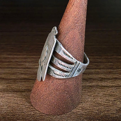 Vintage Indian jewelry, Thunderbird ring, 1930s, Navajo.