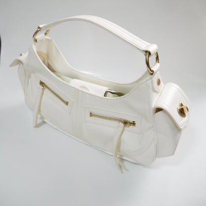 Samantha Thavasa Heart Leather Mini Shoulder Bag White Gold Accents Authentic