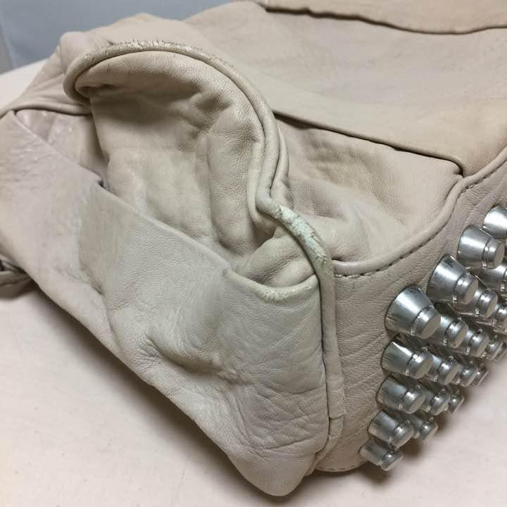 Lush Studded Tote Shoulder Bag Handbag Purse w/Removable Strap Leather in Beige