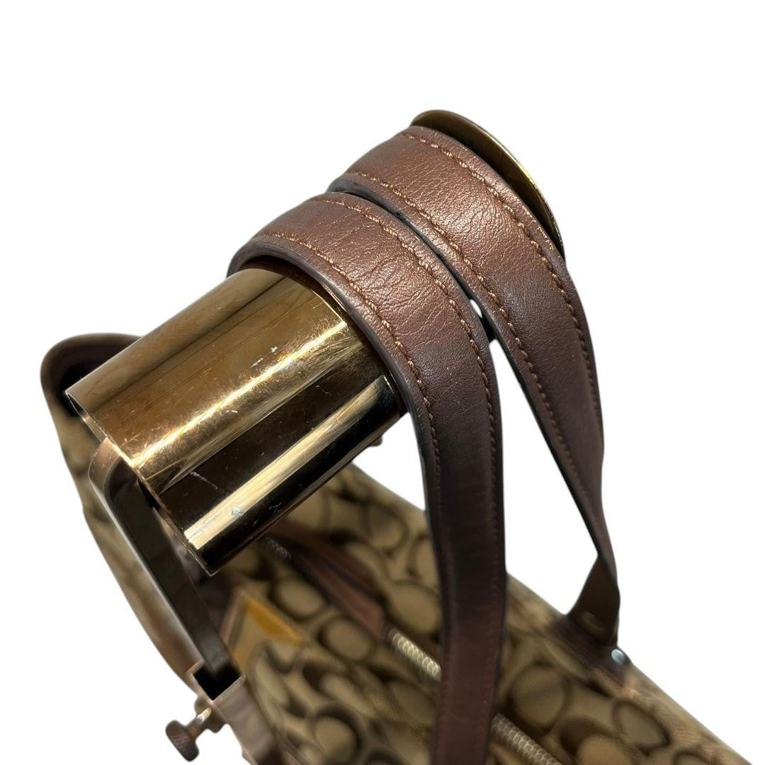Coach Brown Signature Canvas Leather Patchwork Tote Bag with Silver Hardware